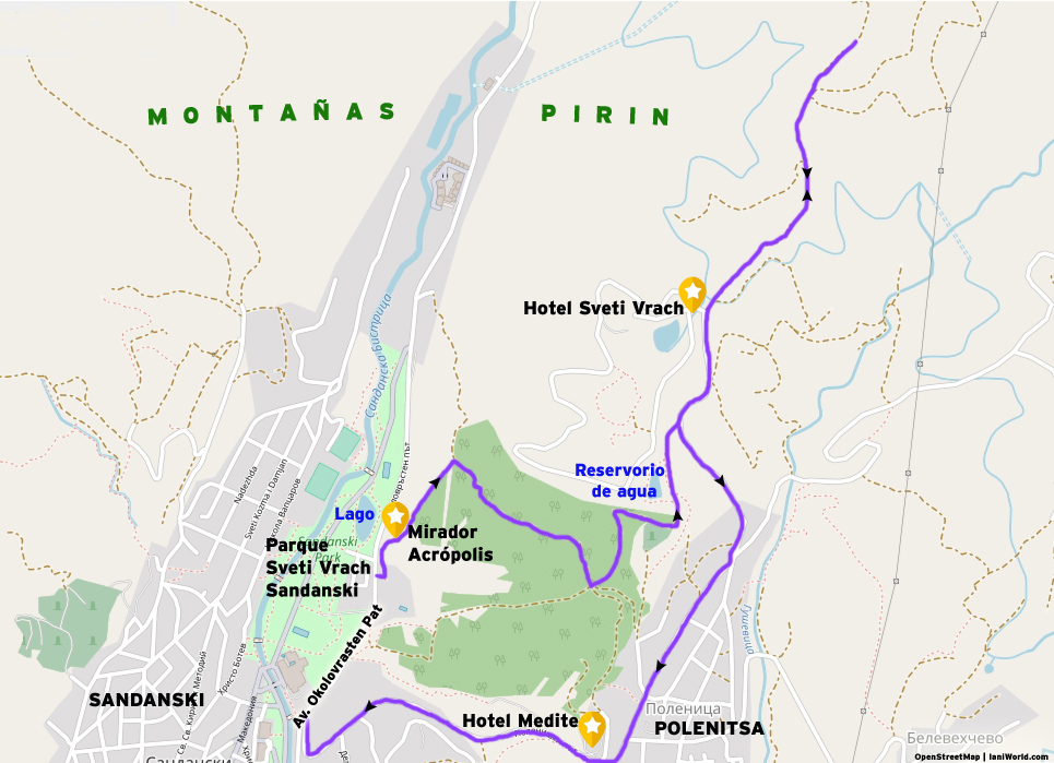 Mapa recorrido senderismo, Sandanski y Polenitsa