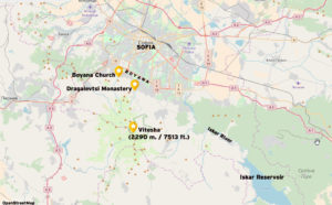 South Sofia and Vitosha Mountains map