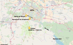 Mapa atracciones, sur de Área Metropolitana Sofia