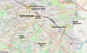 Mapa de atracciones, ciudad de Sofia