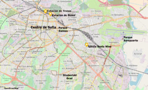 Mapa de atracciones, ciudad de Sofia
