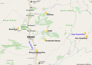 Mapa de kresna y sus atracciones