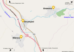 Map of towns Strumyani, Mikrevo, Ilindentsi
