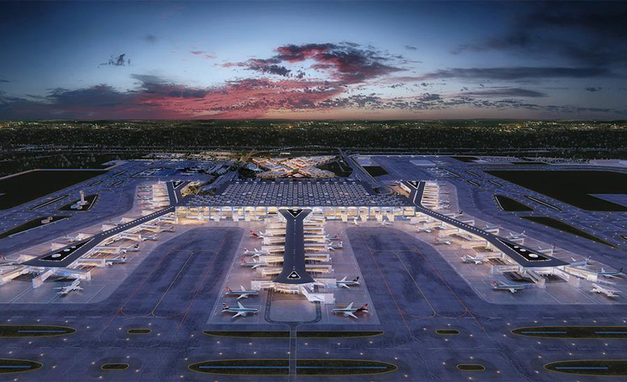 Istanbul Airport project at night