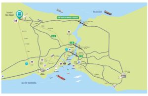 Map of airports and transport in Istanbul