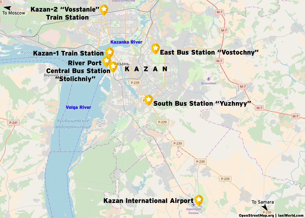Kazan: bus and railway stations and airport