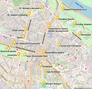 Map of attractions in the Downtown Kyiv