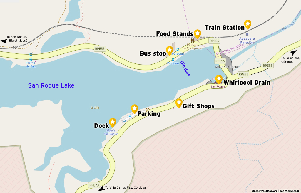 Map of attractions near the San Roque Dam
