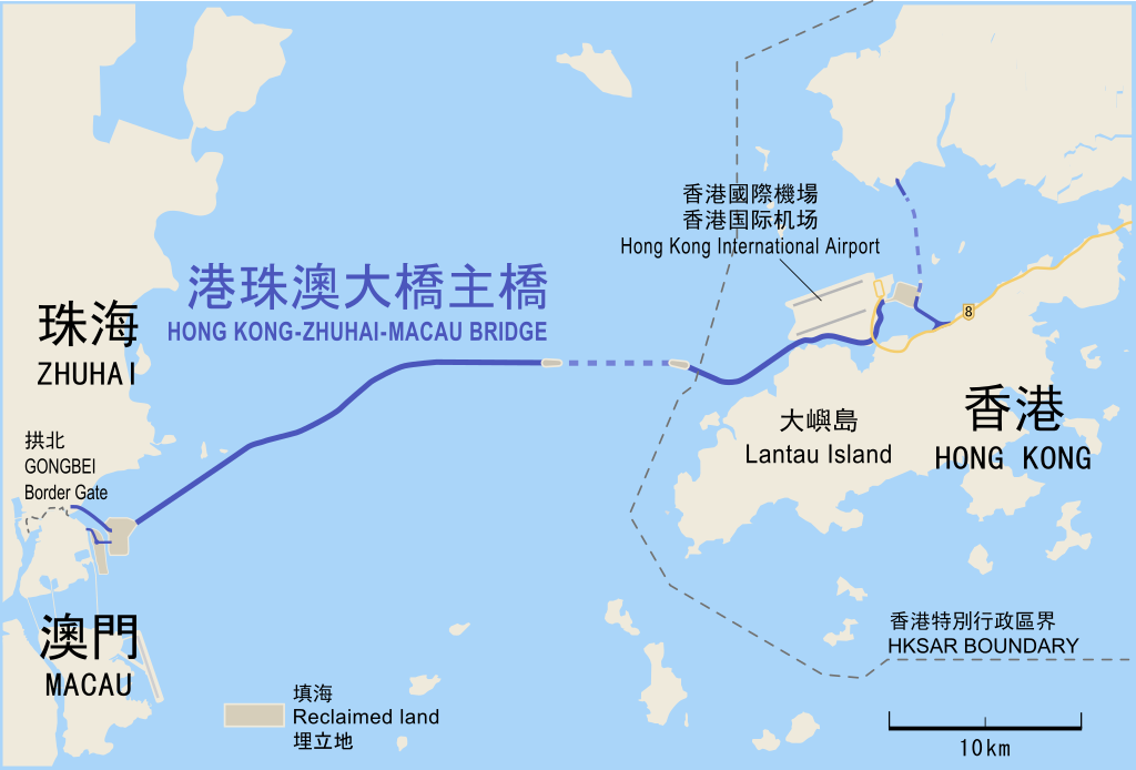Pearl River Delta Map, with the cities and the bridge