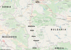 Mapa de Kresna y ciudades cercanas al desfiladero del Río Struma
