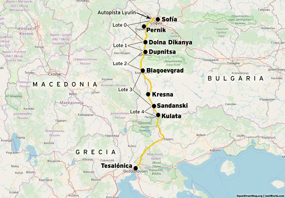 Mapa de la autopista Struma, que unirá Bulgaria con Grecia