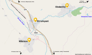 Map of towns Strumyani, Mikrevo, Ilindentsi