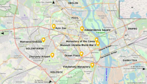 Map of Attractions in east and south Kyiv