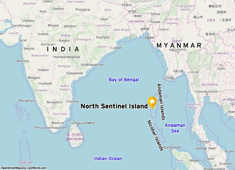 Location of North Sentinel in southeastern Asia