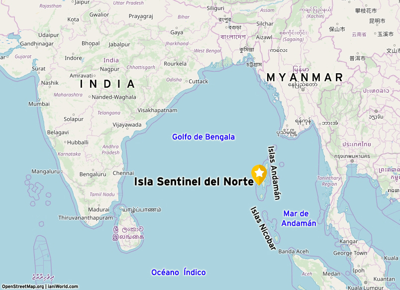 Mapa de ubicaicón de la Isla Sentinel del Norte