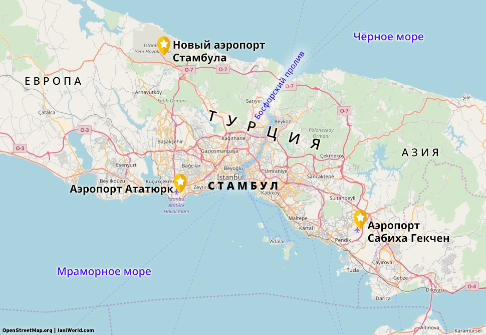 Карта аэропортов Стамбула