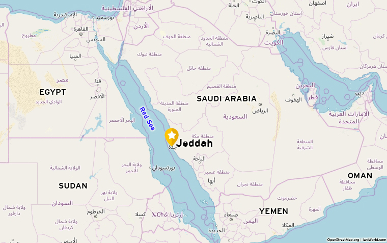Map of Saudi Arabia and Jeddah city location.