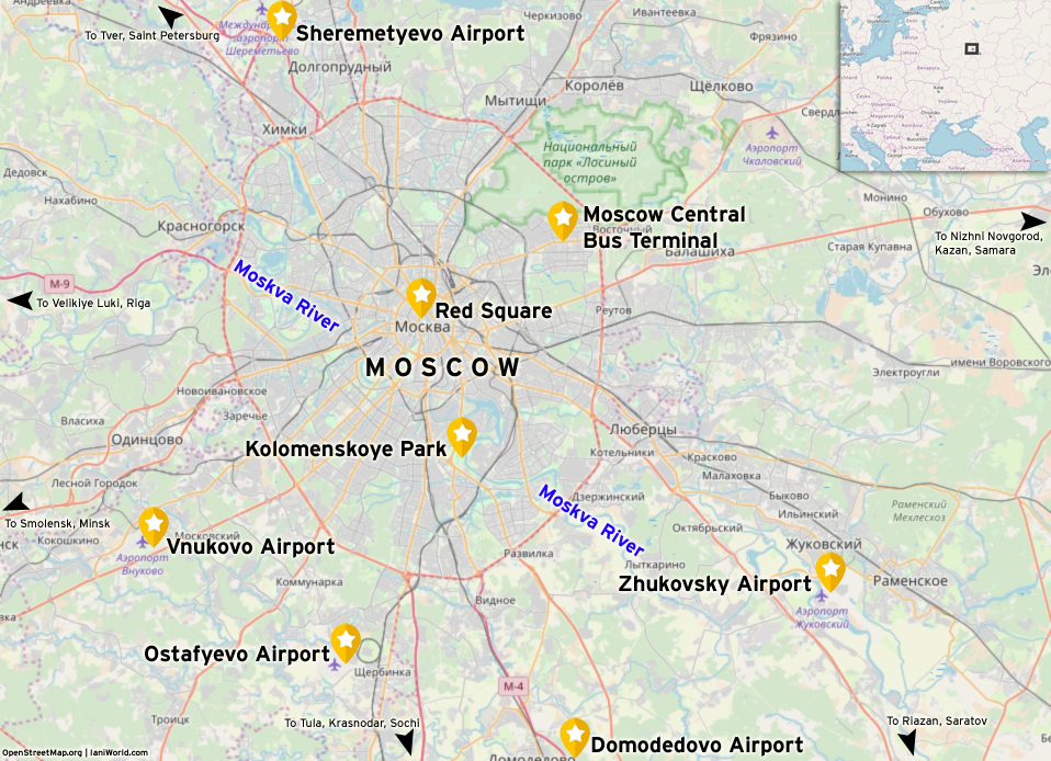 Moscow area map with airports