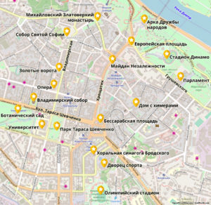 Карта достопримечательностей в центре Киева