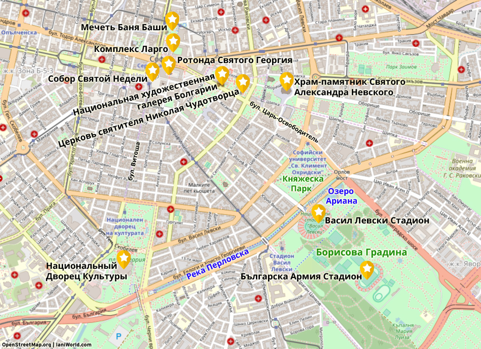 Карта достопримечательностей в центре Софии.