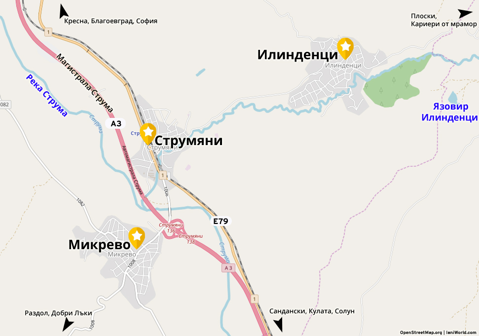Карта на Струмяни, Илинденци и Микрево