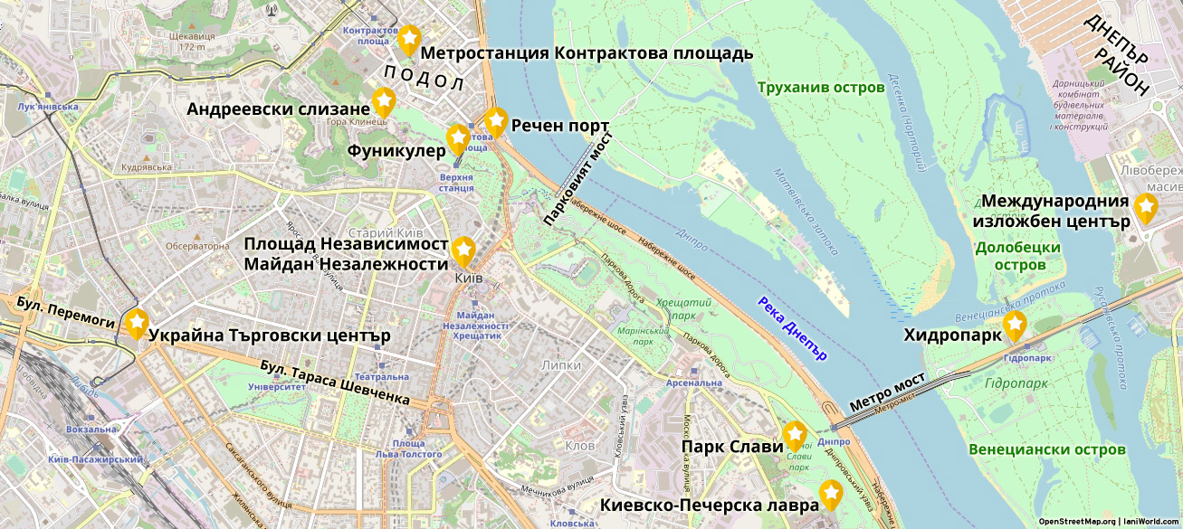 Карта Киев, Подол, Днепър