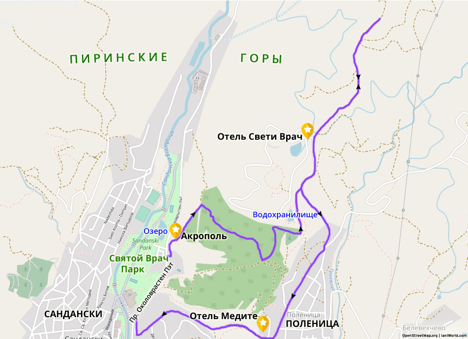 Походная карта Пирин Сандански