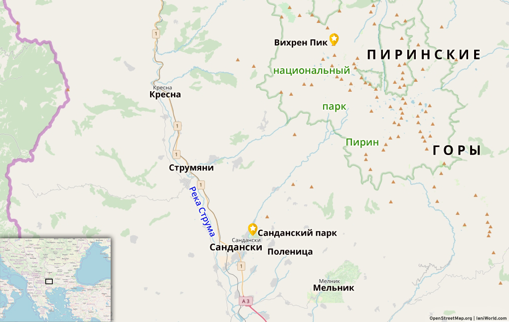 Сандански и окрестности карта