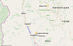 Карта местности возле Сандански,