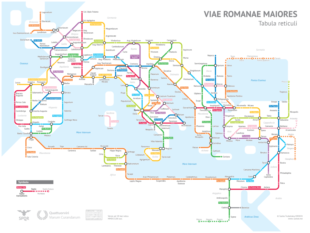 Map of Roman roads in a metro map design