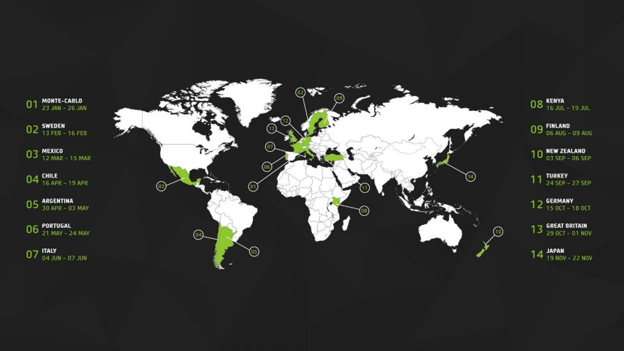 WRC Rally 2020 calendar map
